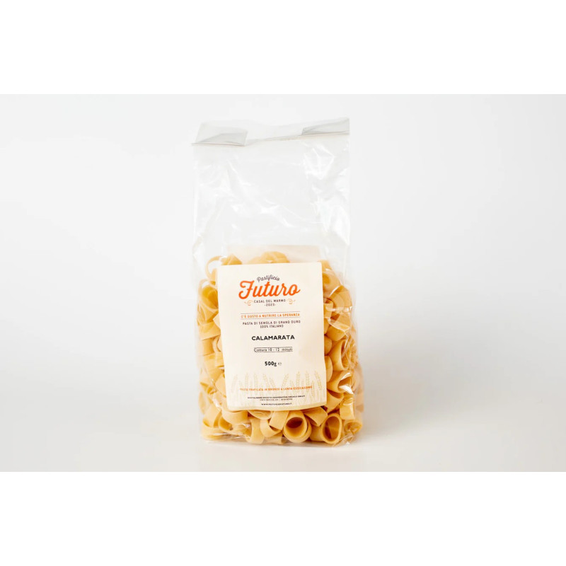 Calamarata - Pasta di Grano Duro - Prodotta da IDM Casal Del Marmo - Prodotta nel Lazio - Pacco da 500 g - Pastificio Futuro Calamarata - Pasta di Grano Duro - Prodotta da IDM Casal Del Marmo - Prodotta nel Lazio - Pacco da 500 g - Pastificio Futuro