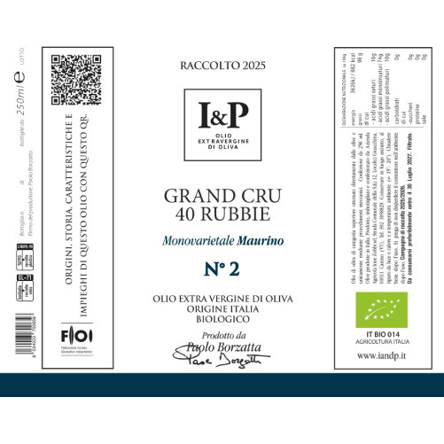 N°2 Grand Cru 40 Rubbie - Maurino - Natives Olivenöl Extra - Typisches Produkt aus dem Latium - 250-ml-Flasche - I & P