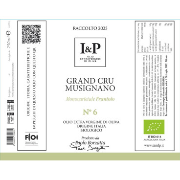 N° 6 Grand Cru Musignano - Frantoio - Natives Olivenöl Extra - Typisches Produkt aus dem Latium - 250-ml-Flasche - I & P