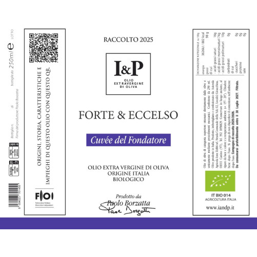Forte & Eccelso - Cuvée del Fondatore - Assemblage d'Huile d'Olive Vierge Extra - Produit du Latium - Bouteille de 250ml - I & P