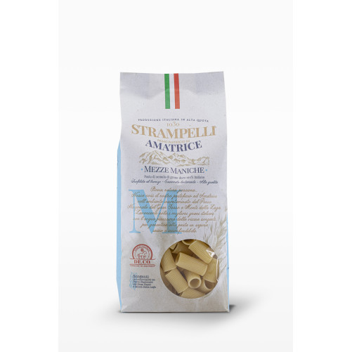 Mezze Maniche - Pâtes de blé dur - Produit typique italien - Produit dans le Latium - Paquet de 500 g - Strampelli