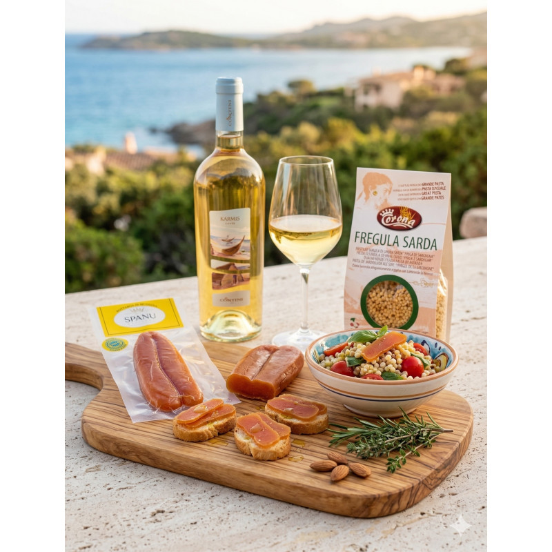 Aperitivo Costa Smeralda: Il Kit Gourmet Bottarga, Fregula e Vino Karmis Aperitivo Costa Smeralda: Il Kit Gourmet Bottarga, Fregula e Vino Karmis