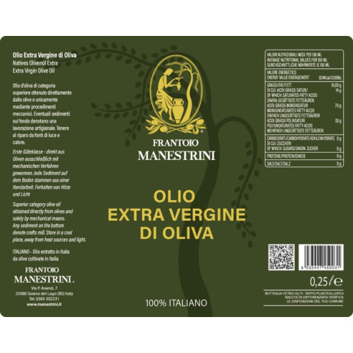 Huile d’olive vierge extra - Huile EVO - Extraite à froid - Produite à Brescia - Bouteille de 250 ml - Frantoio Manestrini