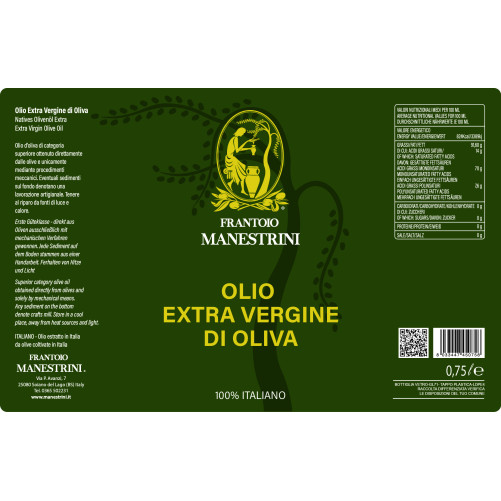 Huile d’olive vierge extra - Huile EVO - Extraite à froid - Produite à Brescia - Bouteille de 750 ml - Frantoio Manestrini