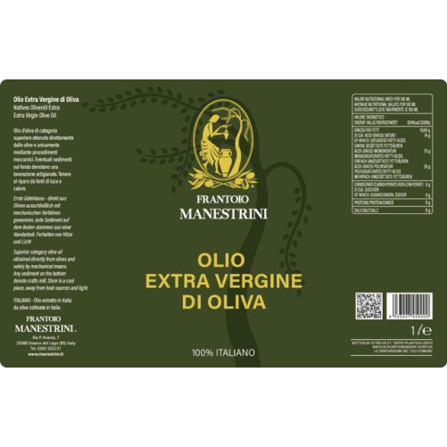 Olio Extravergine di Oliva - Olio EVO - Estratto a Freddo - Prodotto a Brescia - Bottiglia da 1 L - Frantoio Manestrini