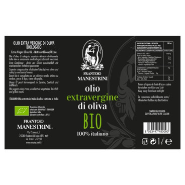 ORGANIC Extra Virgin Olive Oil – Cold Extracted – Produced in Brescia – 1 L Bottle – Frantoio Manestrini