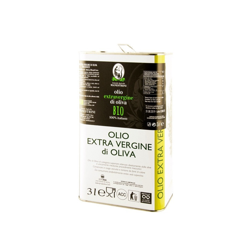 Olio Extravergine di Oliva BIOLOGICO - Estratto a Freddo - Prodotto a Brescia - Latta da 3 L - Frantoio Manestrini