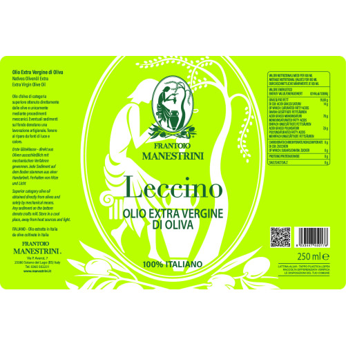 Olio Monocultivar Leccino - Olio EVO - Estratto a Freddo - Prodotto a Brescia - Bottiglia da 250 ml - Frantoio Manestrini