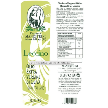 Monokultivar Leccino Olivenöl – Natives Olivenöl Extra – Hergestellt in Brescia – 500-ml-Flasche – Frantoio Manestrini