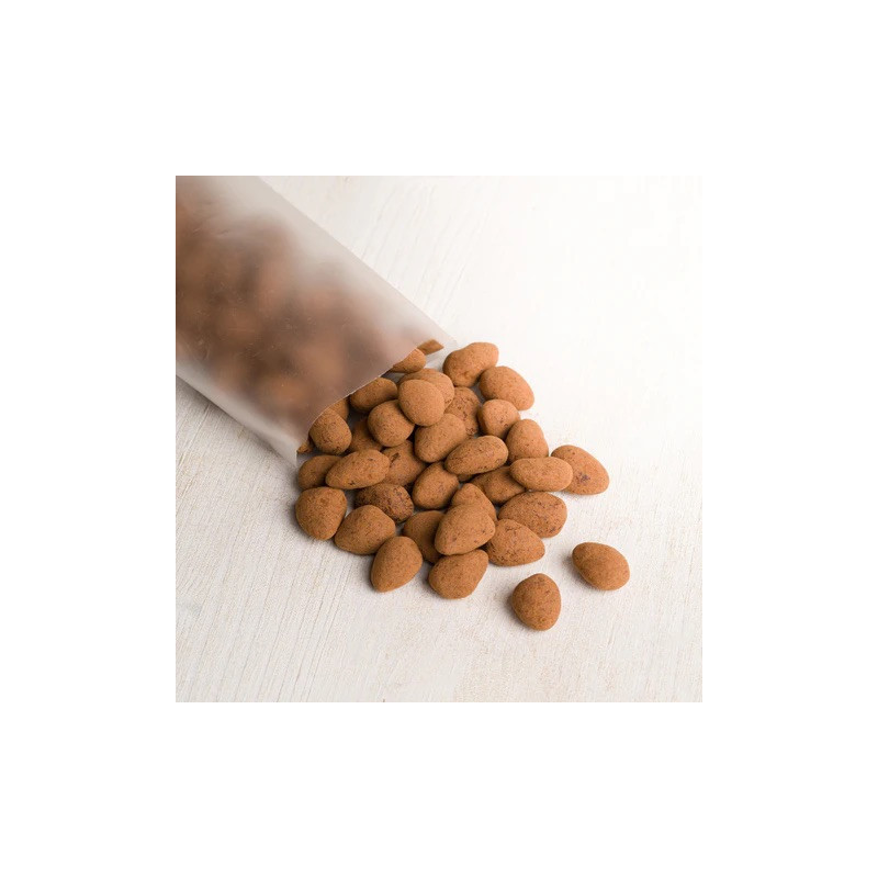 Mandorle al Cioccolato Fondente - Mandorla Ricoperte al Cacao - Prodotto a Bari - Confezione 200g - La Fattoria Della Mandorla
