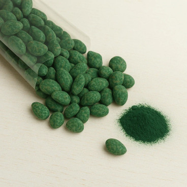 Amandes au Chocolat et à la Spiruline - Amandes Enrobées - Produites à Bari - Sachet de 200 g - La Fattoria Della Mandorla