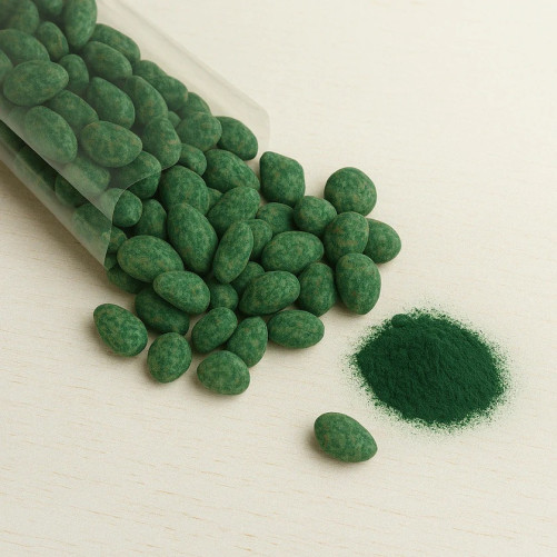 Mandorle al Cioccolato e Spirulina - Mandorle Ricoperte - Prodotto a Bari - Confezione da 200g - La Fattoria Della Mandorla