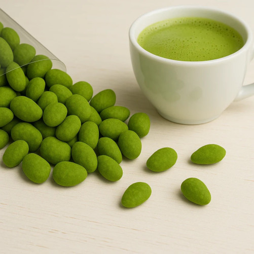 Mandorle al Cioccolato e Tè Matcha - Mandorle Ricoperte - Prodotto a Bari - Confezione da 200g - La Fattoria Della Mandorla