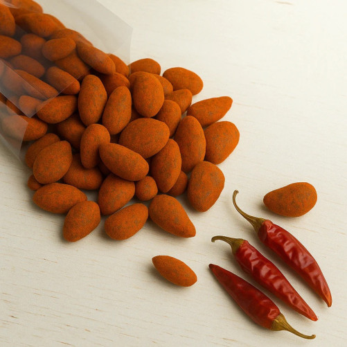 Mandeln mit Schokolade und mildem Paprika - Überzogene Mandeln - Hergestellt in Bari -200-g-Packung - La Fattoria Della Mandorla