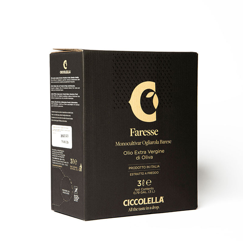 Faresse – Monocultivar Ogliarola Barese – Natives Olivenöl Extra – 3-Liter-Bag-in-Box – Ciccolella Faresse – Monocultivar Ogliarola Barese – Natives Olivenöl Extra – 3-Liter-Bag-in-Box – Ciccolella