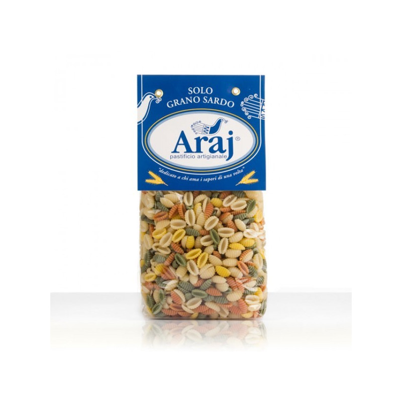 Malloreddus Classiques Arc-en-ciel - Pâtes de Blé Dur - Produit Typique Sarde - Paquet de 500 g - Araj Malloreddus Classiques Arc-en-ciel - Pâtes de Blé Dur - Produit Typique Sarde - Paquet de 500 g - Araj
